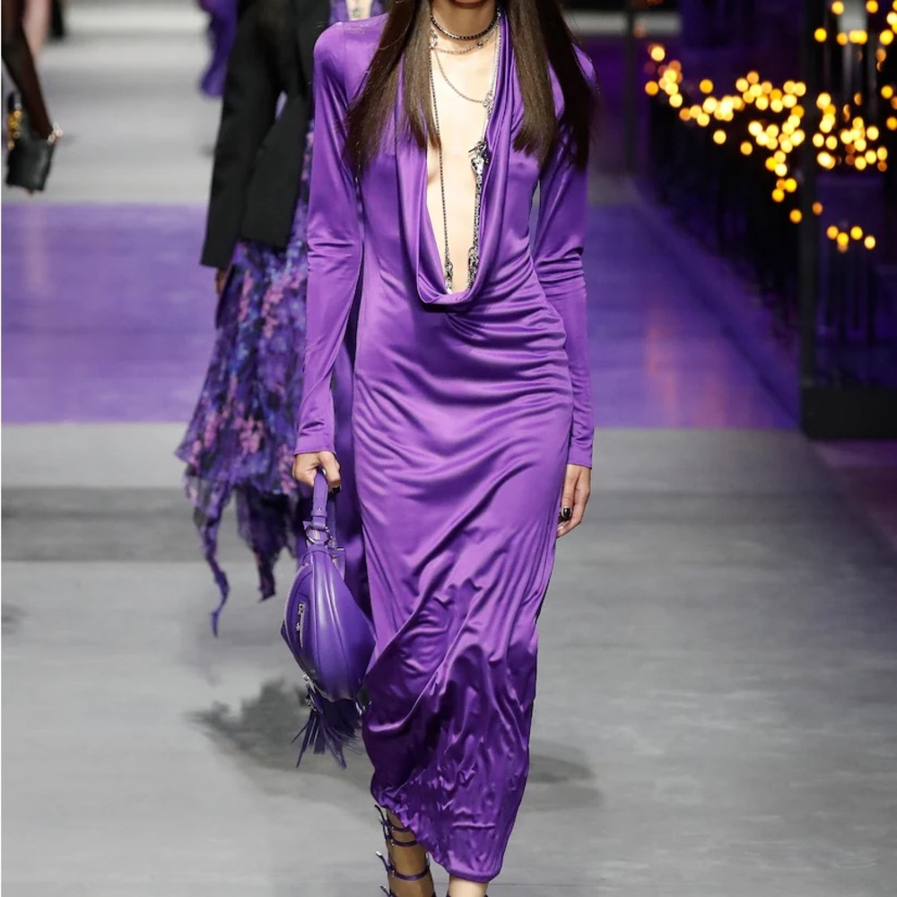 VERSACE PURPLE COWL NECK DRESS